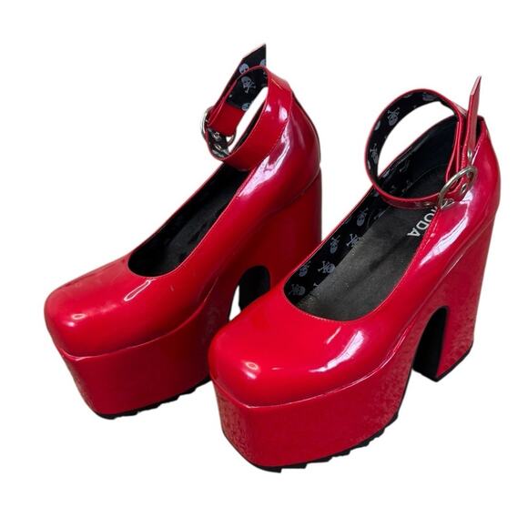 DOLLS KILL Lamoda Those Days Power Trip Chunky Platform Heels Red Patent Leather - Picture 3 of 12